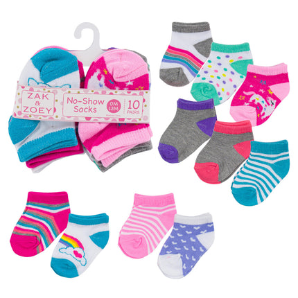 Zak and Zoey Socks 0M - 12M Girls 10 Pairs