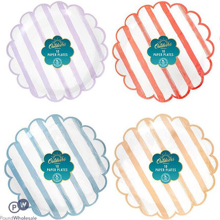 BELLO STRIPED SCALLOPED PAPER PLATE 22CM 10PK ASSTD COLOURS