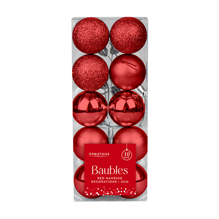 Christmas Red 4cm Baubles 10 Pack