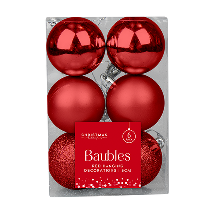 Christmas Red 5cm Baubles 6 Pack