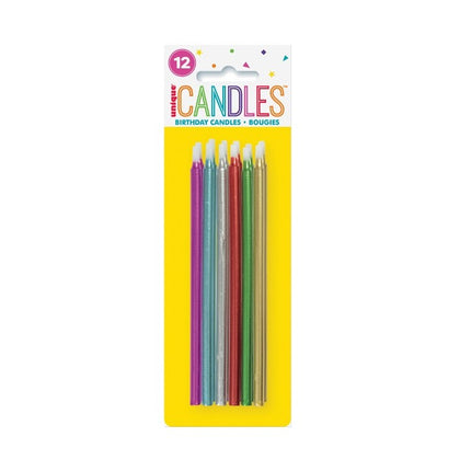 UNIQUE CANDLES GLITTER 12 PACK ASSTD COLOURS