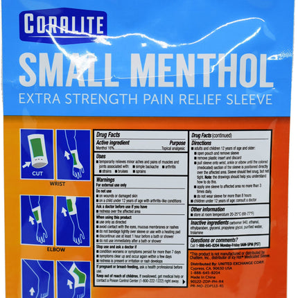 Coralite Menthol Pain Relief Sleeve Wrist Small