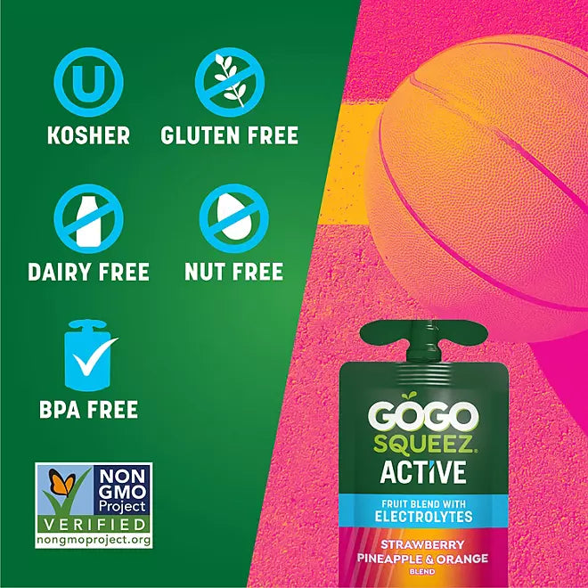 GOGO Squeeze Active Fruit Blend with Electrolytes Asst.  3.9oz