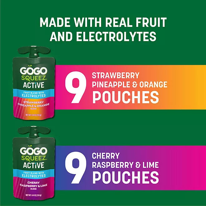 GOGO Squeeze Active Fruit Blend with Electrolytes Asst.  3.9oz