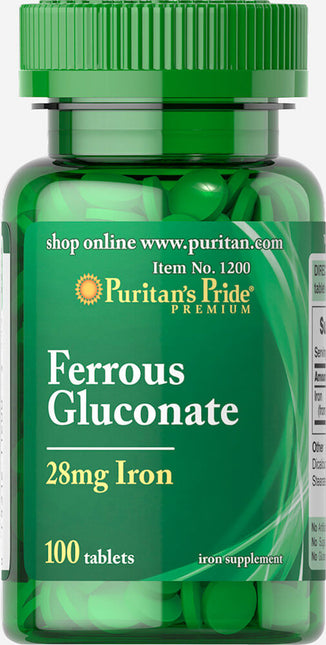 Puritan's Pride Ferrous Gluconate Tablets 28mg Iron