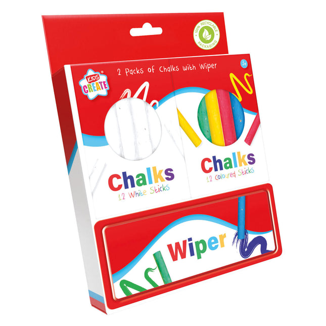 Kids Create Chalks With Wiper Set 2Pack