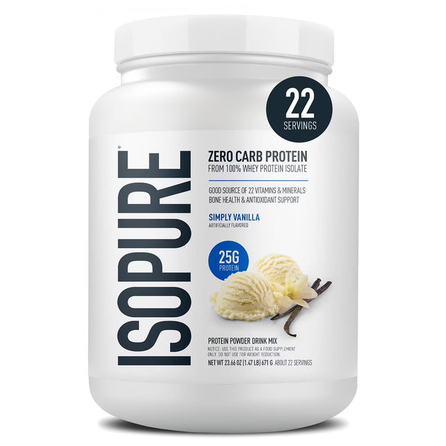 ISOPURE Zero Carb Whey Protein Powder Simply Vanilla 23.66oz