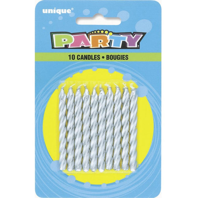 Unique Birthday Candles Silver 10pc