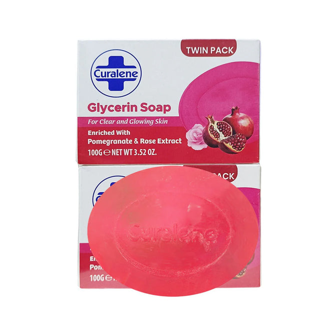 Curalene Soap Glycerine Pomegranate & Rose Oil Twin 100g