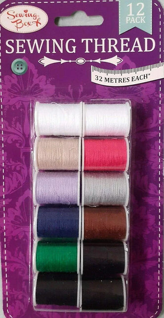 Sewing Box Asst Colour Sewing Thread 12pk