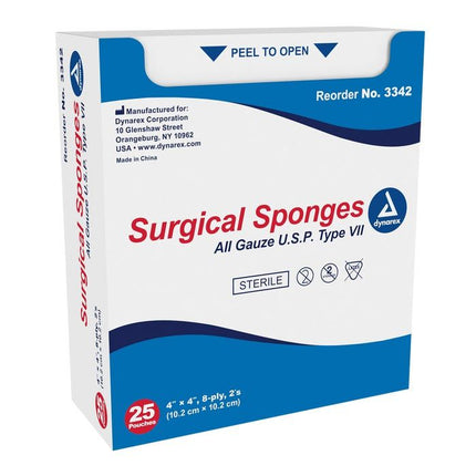 Dynarex Surgical Sponges 4"X 4" 8 ply  25pk (Single)