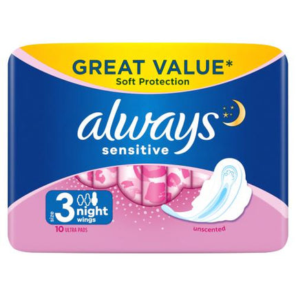 Always Sensitive Night W/Wings 10pk