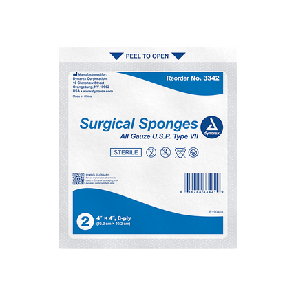 Dynarex Surgical Sponges 4"X 4" 8 ply  25pk (Single)