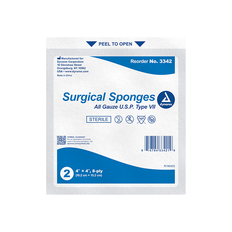 Dynarex Surgical Sponges 4"X 4" 8 ply  25pk (Single)