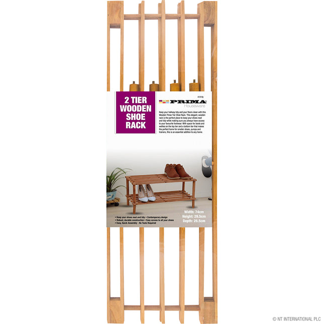 Prima 2 Tier Walnut Wooden Shoe Rack 74cm X 29.5cm X 26.5cm