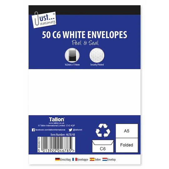 ENVELOPE C6 WHITE PEEL & SEAL 50pk