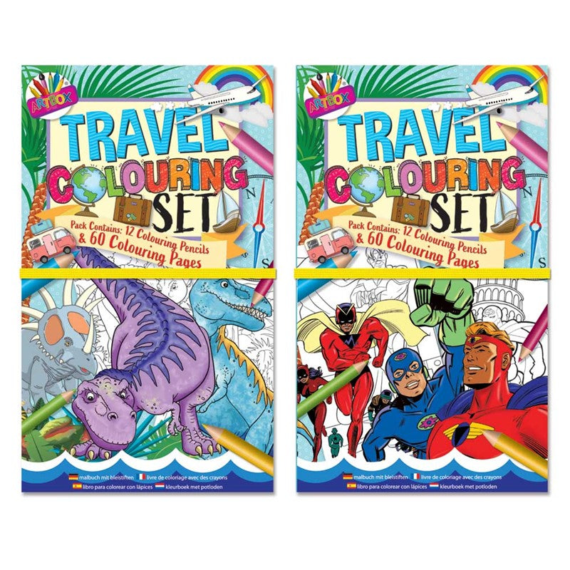 Artbox Dinosaurs & Superheroes Travel Colouring Book Set