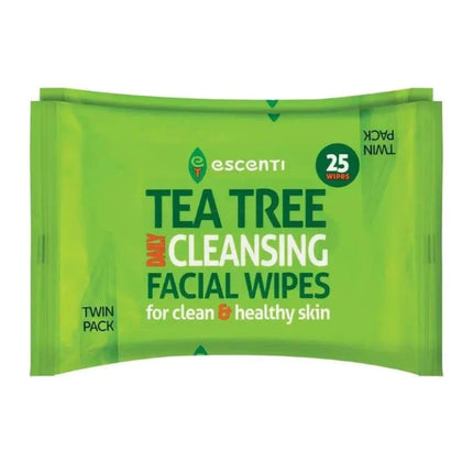 ESCENTI TEA TREE CLEANSING FACIAL WIPES TWIN PACK