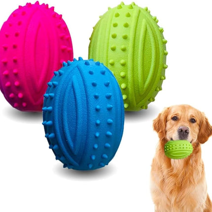 Kingdom Rubber Squeaky Rugby Ball Dog Toy Assorted Colours