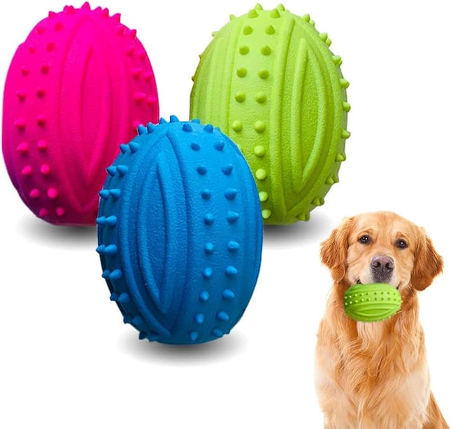 Kingdom Rubber Squeaky Rugby Ball Dog Toy Assorted Colours