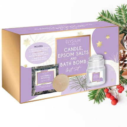 Elysium Spa Lavender & Patchouli Epsom Salts with Candle Gift Set