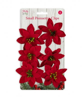 Holly & Ivy Small Pointsettia Flower Clips 6pc