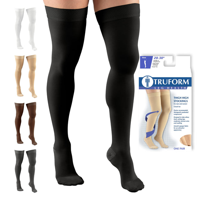 Truform Compression Stockings Large, Black 20-30mm, Thigh High, Closed Toe