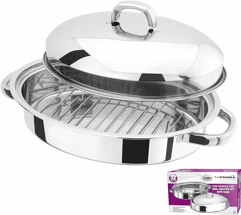 Prima Stainless Steel Oval Roaster Set with Rack 32cm