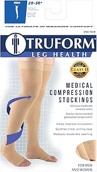 Truform Medical Stockings 20-30mmHg Large Black Open Toe Thigh High