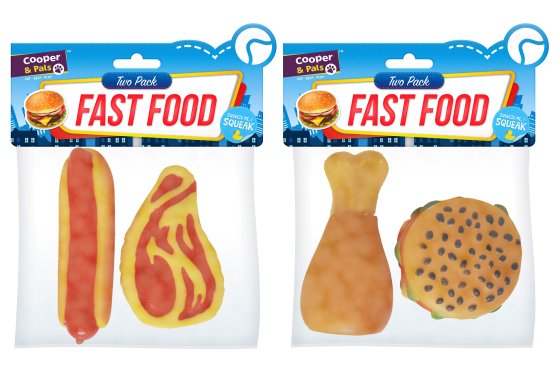 FEATHER AND FUR SQUEAKY FAST FOOD 2 PC