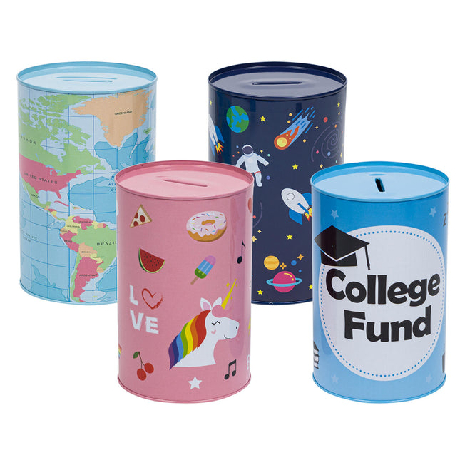 Saving Bank 6" Round Tin Assort. Colors
