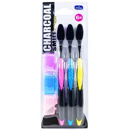 TOOTHBRUSH 6PC BLACK CHARCOAL W/COVER