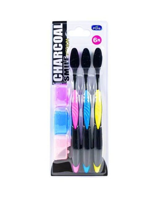 TOOTHBRUSH 6PC BLACK CHARCOAL W/COVER
