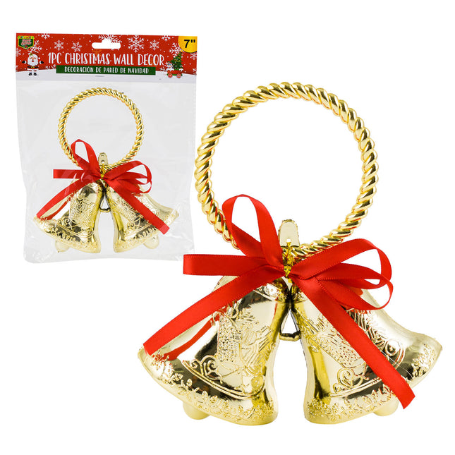 Party World Christmas Decor Bell w/Red Bow 7"