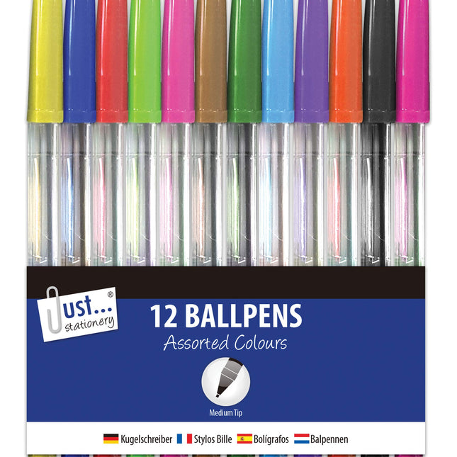 Just Stationery Ball Pens Assorted Colours 12's Medium(Single)