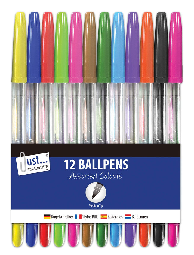 Just Stationery Ball Pens Assorted Colours 12's Medium(Single)