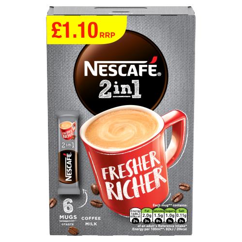 Nescafe 2 in 1 Coffee Sachets 6 x 10g (Single)