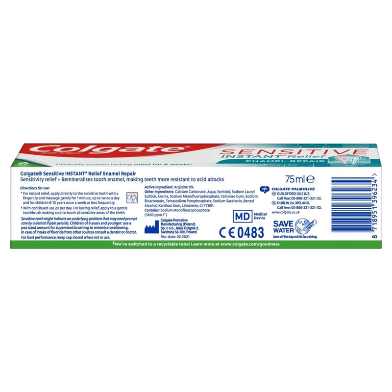 Colgate Toothpaste Sensitive Instant Relief Enamel 75ml