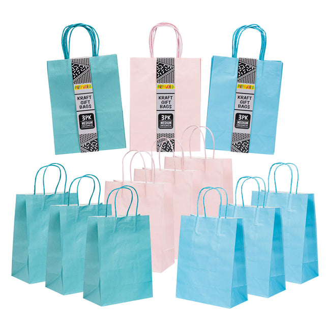 Party World Kraft Gift Bag Medium 3pc