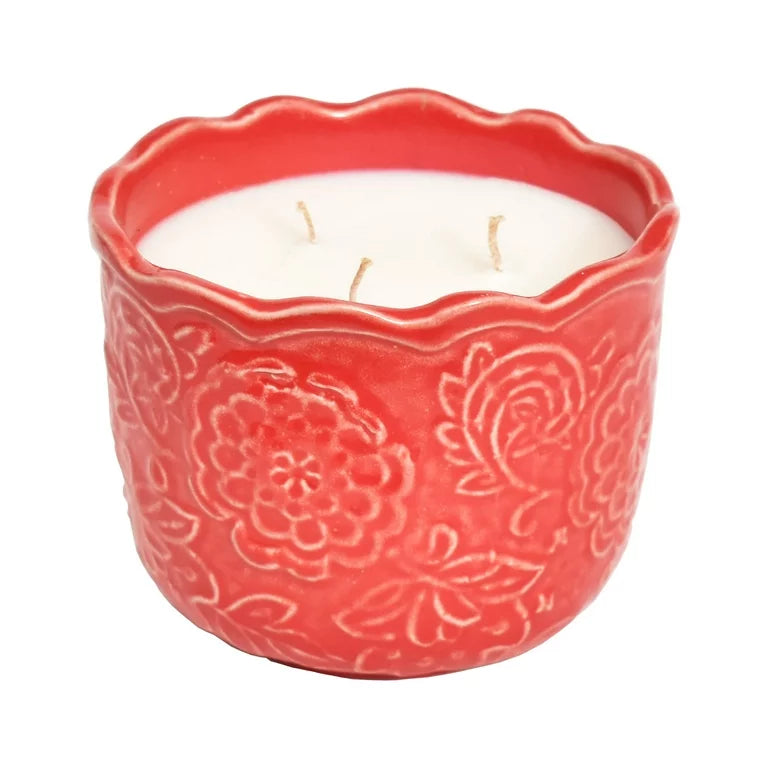 The Pioneer Woman Candle Ceramic 3 Wick Red Apple & Fir