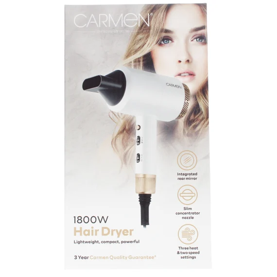 Carmen 1800W Pro Hairdryer White