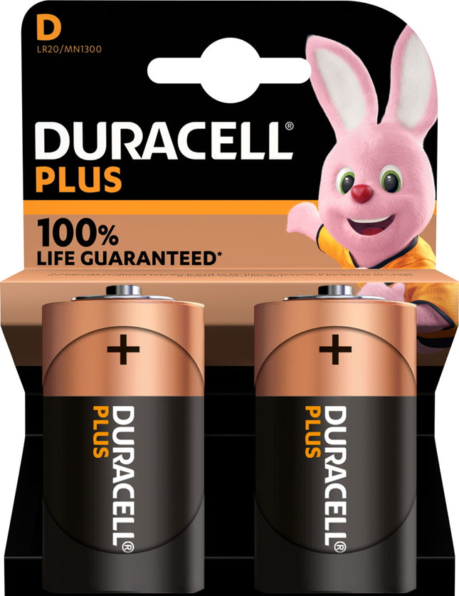 Duracell Plus D Batteries 2pk