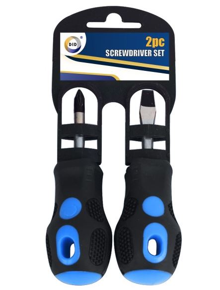 DID Gripped Stubby Phillips & Slotted Screwdriver Set 2pc