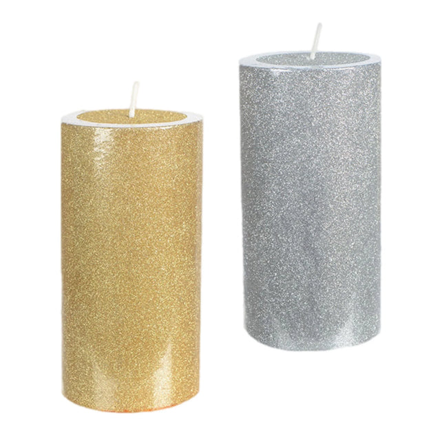 Glittered Pillar Candle Assorted