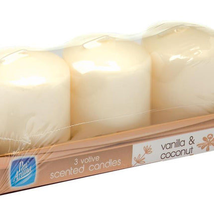 Pan Aroma Vanilla & Coconut Votive Scented Candles 3pk