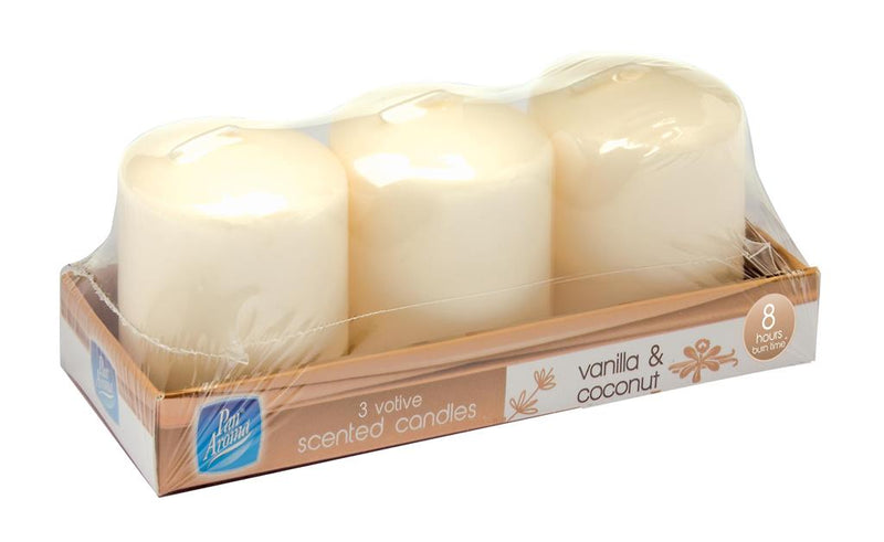 Pan Aroma Vanilla & Coconut Votive Scented Candles 3pk