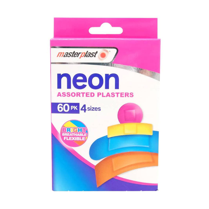 Masterplast Neon Asst Plasters 4 Sizes  60pk