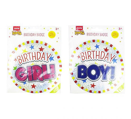 JAUNTY TIME TO PARTY LARGE BIRTHDAY BADGE AST