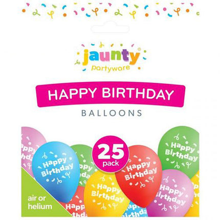 Jaunty Assorted Colour Happy Birthday Balloons 25pk