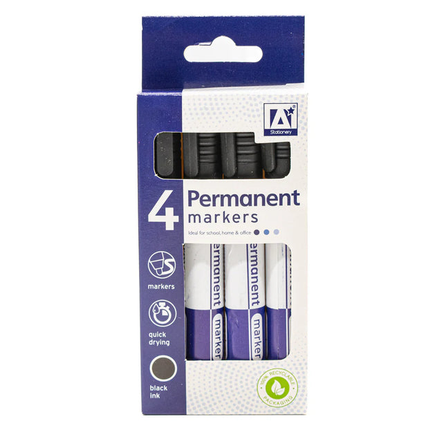 Permanent Black Markers 4pk